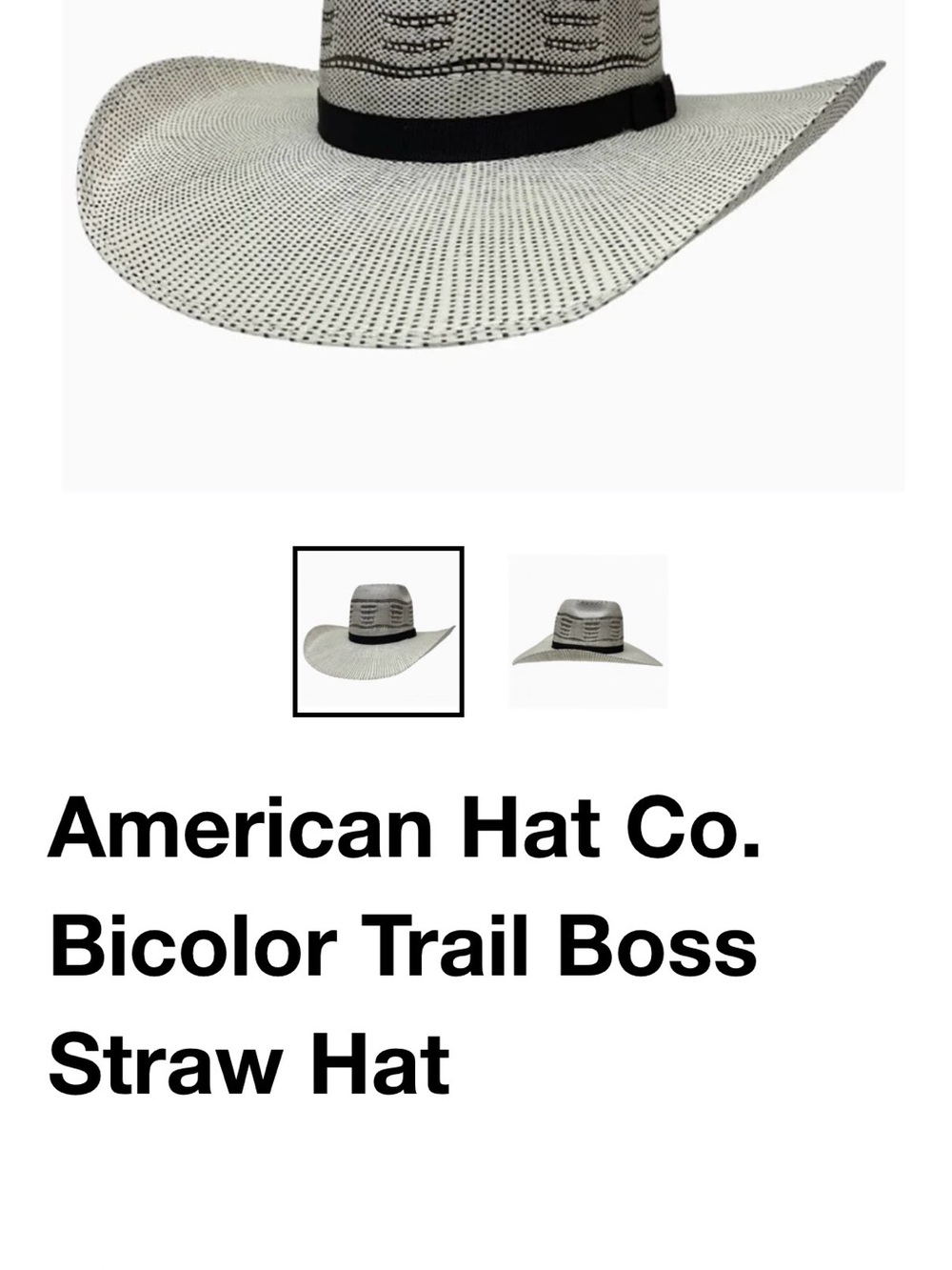 American Hat Co. Bicolor Trail Boss Straw Hat - Two-Tone White and Black
